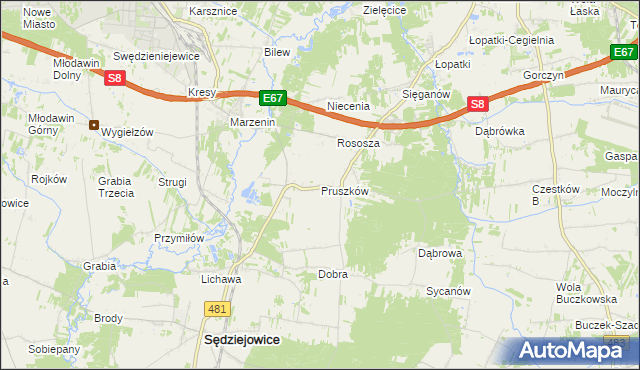 mapa Pruszków gmina Sędziejowice, Pruszków gmina Sędziejowice na mapie Targeo