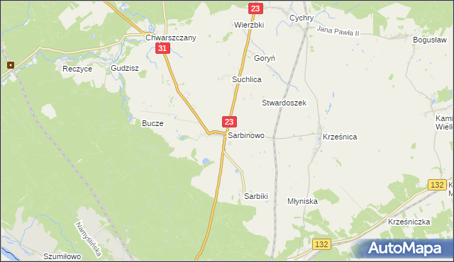 mapa Sarbinowo gmina Dębno, Sarbinowo gmina Dębno na mapie Targeo