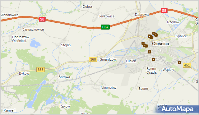 mapa Smardzów gmina Oleśnica, Smardzów gmina Oleśnica na mapie Targeo