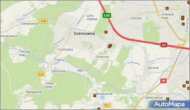 mapa Smolnica gmina Sośnicowice, Smolnica gmina Sośnicowice na mapie Targeo