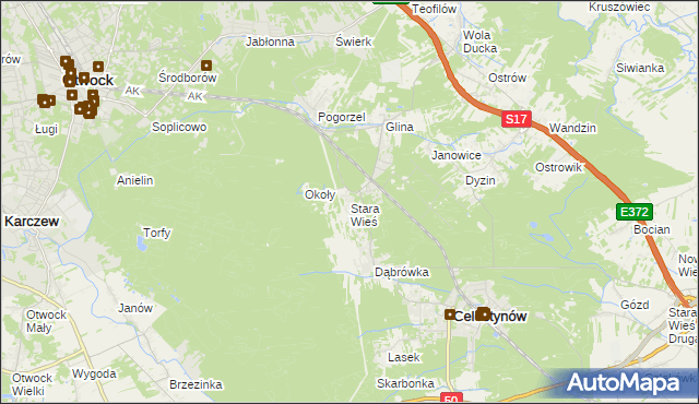 mapa Stara Wieś gmina Celestynów, Stara Wieś gmina Celestynów na mapie Targeo