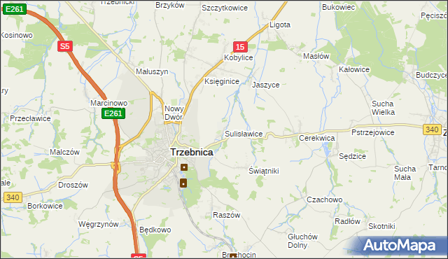 mapa Sulisławice gmina Trzebnica, Sulisławice gmina Trzebnica na mapie Targeo