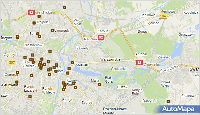 mapa Warszawskie gmina Poznań, Warszawskie gmina Poznań na mapie Targeo