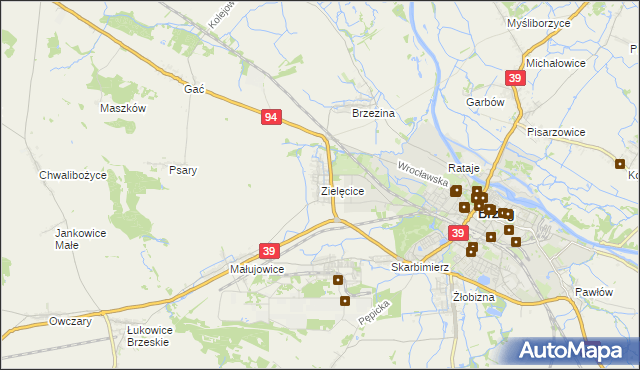 mapa Zielęcice gmina Skarbimierz, Zielęcice gmina Skarbimierz na mapie Targeo