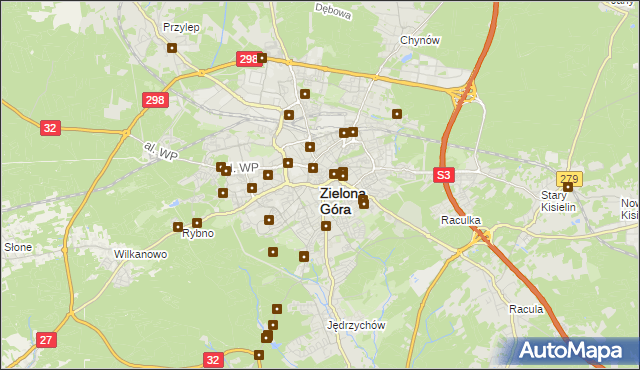 mapa Zielona Góra, Zielona Góra na mapie Targeo