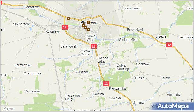 mapa Zielona Łąka gmina Pleszew, Zielona Łąka gmina Pleszew na mapie Targeo