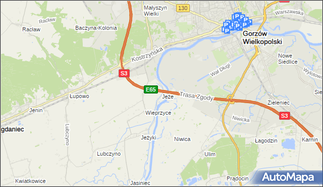 mapa Jeże gmina Bogdaniec, Jeże gmina Bogdaniec na mapie Targeo