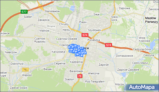 mapa Kielc, Kielce na mapie Targeo