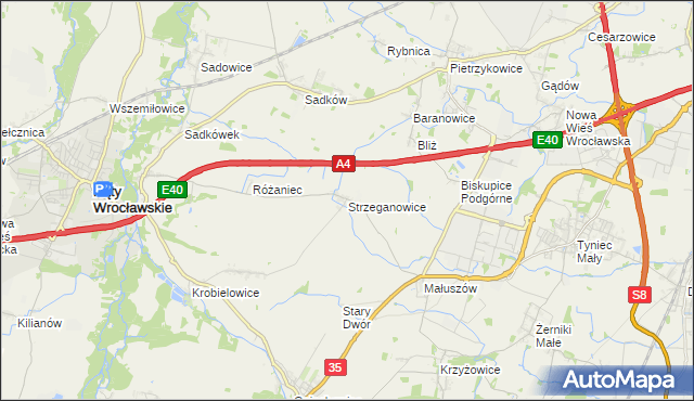 mapa Strzeganowice, Strzeganowice na mapie Targeo