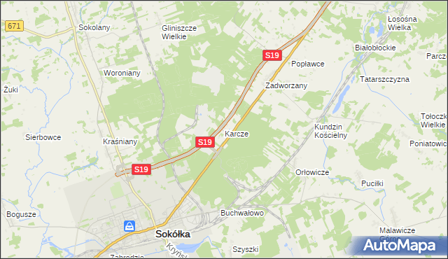 mapa Karcze gmina Sokółka, Karcze gmina Sokółka na mapie Targeo