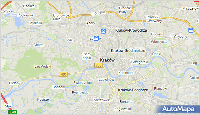 mapa Krakowa, Kraków na mapie Targeo