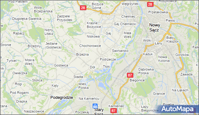 mapa Podrzecze gmina Podegrodzie, Podrzecze gmina Podegrodzie na mapie Targeo