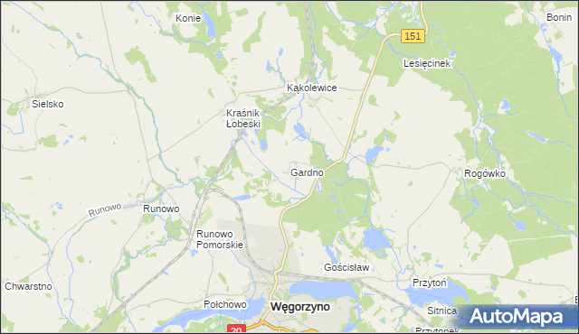 mapa Gardno gmina Węgorzyno, Gardno gmina Węgorzyno na mapie Targeo