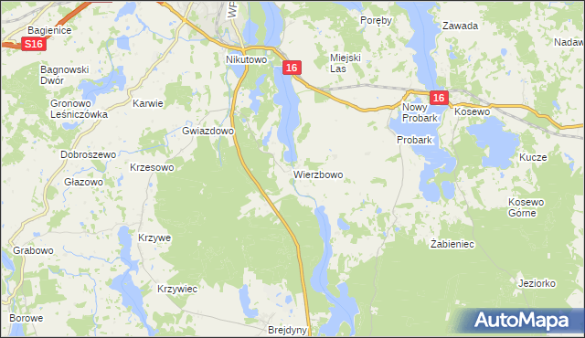 mapa Wierzbowo gmina Mrągowo, Wierzbowo gmina Mrągowo na mapie Targeo