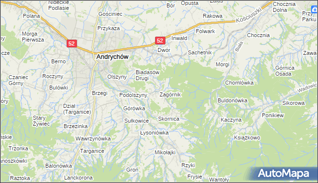 mapa Zagórnik gmina Andrychów, Zagórnik gmina Andrychów na mapie Targeo