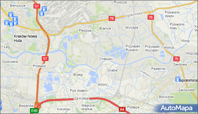 mapa Chałupki gmina Kraków, Chałupki gmina Kraków na mapie Targeo