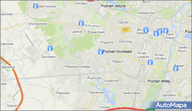 mapa Grunwald gmina Poznań, Grunwald gmina Poznań na mapie Targeo