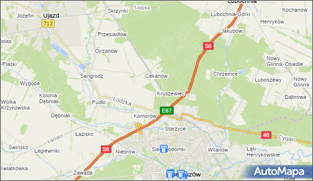 mapa Kruszewiec gmina Lubochnia, Kruszewiec gmina Lubochnia na mapie Targeo