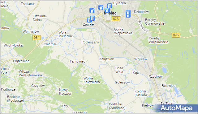 mapa Książnice gmina Mielec, Książnice gmina Mielec na mapie Targeo
