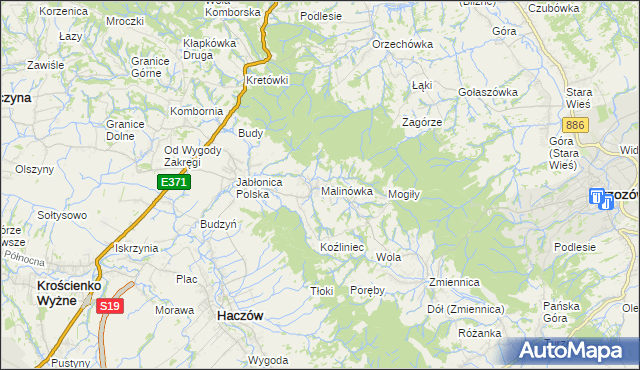 mapa Malinówka gmina Haczów, Malinówka gmina Haczów na mapie Targeo