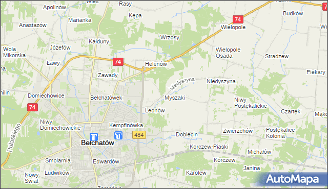mapa Myszaki, Myszaki na mapie Targeo