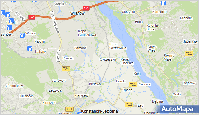 mapa Okrzeszyn gmina Konstancin-Jeziorna, Okrzeszyn gmina Konstancin-Jeziorna na mapie Targeo