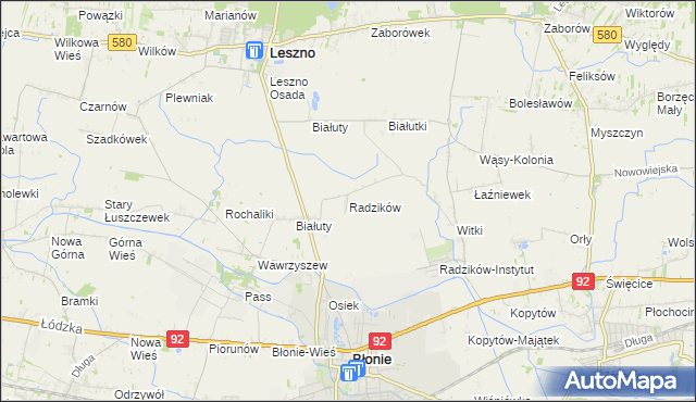 mapa Radzików gmina Błonie, Radzików gmina Błonie na mapie Targeo