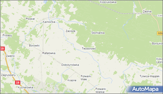 mapa Teodorowo gmina Zabłudów, Teodorowo gmina Zabłudów na mapie Targeo