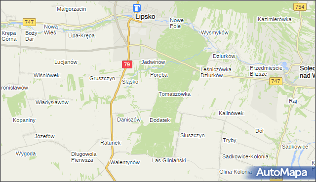 mapa Tomaszówka gmina Lipsko, Tomaszówka gmina Lipsko na mapie Targeo