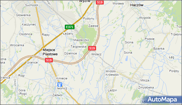 mapa Widacz gmina Miejsce Piastowe, Widacz gmina Miejsce Piastowe na mapie Targeo
