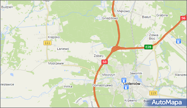 mapa Żdżary gmina Goleniów, Żdżary gmina Goleniów na mapie Targeo