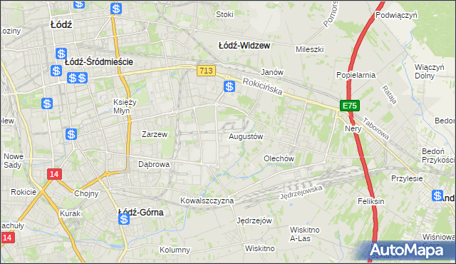 mapa Augustów gmina Łódź, Augustów gmina Łódź na mapie Targeo