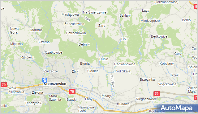 mapa Dubie gmina Krzeszowice, Dubie gmina Krzeszowice na mapie Targeo