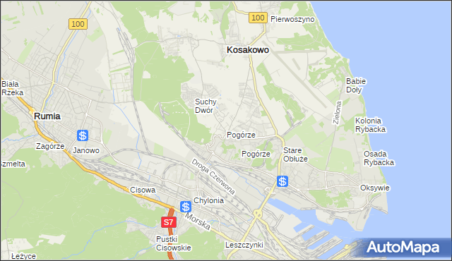 mapa Pogórze gmina Kosakowo, Pogórze gmina Kosakowo na mapie Targeo