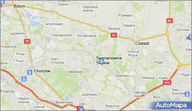 mapa Siemianowice Śląskie, Siemianowice Śląskie na mapie Targeo