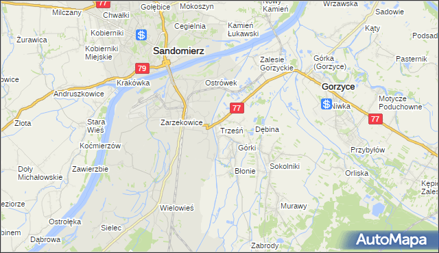 mapa Trześń gmina Gorzyce, Trześń gmina Gorzyce na mapie Targeo