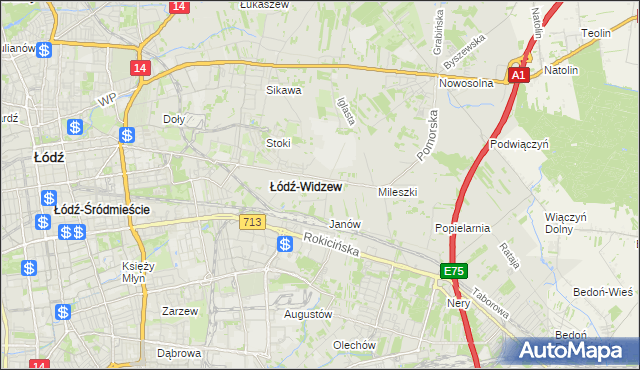 mapa Widzew, Widzew na mapie Targeo