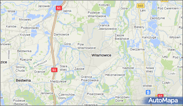 mapa Wilamowice powiat bielski, Wilamowice powiat bielski na mapie Targeo