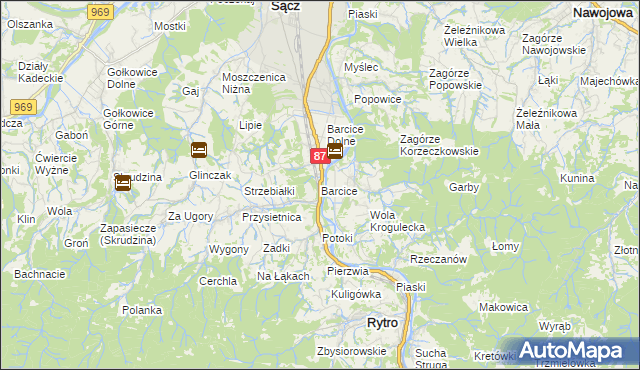 mapa Barcice gmina Stary Sącz, Barcice gmina Stary Sącz na mapie Targeo