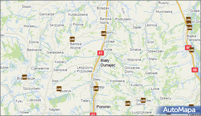 mapa Biały Dunajec, Biały Dunajec na mapie Targeo