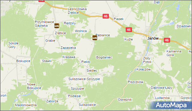mapa Bogdaniec gmina Janów, Bogdaniec gmina Janów na mapie Targeo