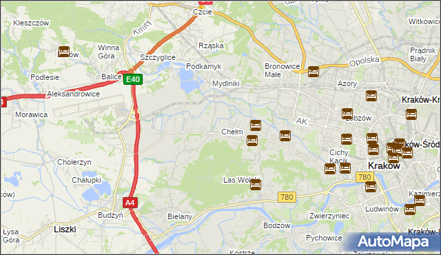 mapa Chełm gmina Kraków, Chełm gmina Kraków na mapie Targeo