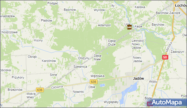 mapa Dębe Małe gmina Jadów, Dębe Małe gmina Jadów na mapie Targeo