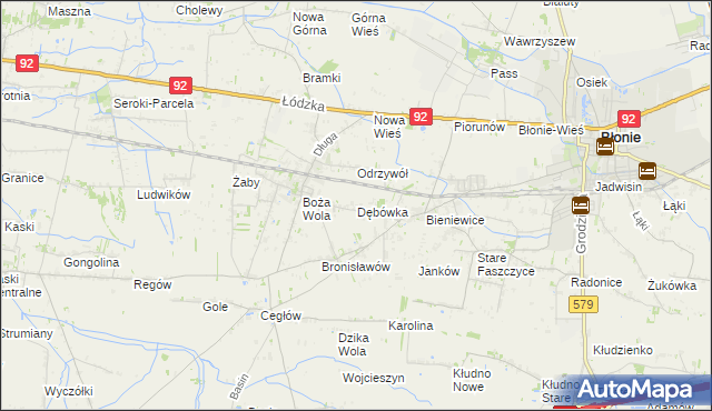 mapa Dębówka gmina Błonie, Dębówka gmina Błonie na mapie Targeo