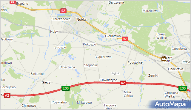 mapa Gąsiorowo gmina Nekla, Gąsiorowo gmina Nekla na mapie Targeo