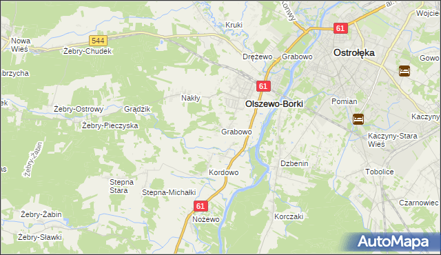 mapa Grabowo gmina Olszewo-Borki, Grabowo gmina Olszewo-Borki na mapie Targeo
