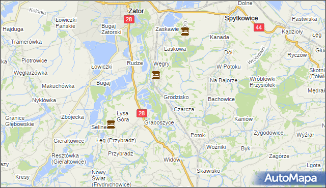 mapa Grodzisko gmina Zator, Grodzisko gmina Zator na mapie Targeo