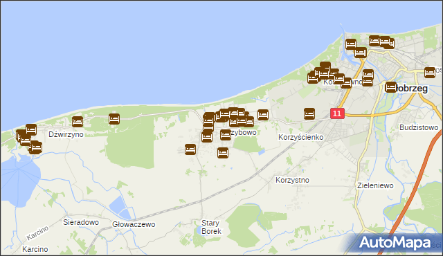 mapa Grzybowo gmina Kołobrzeg, Grzybowo gmina Kołobrzeg na mapie Targeo