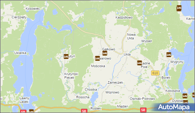 mapa Iwanowo gmina Ruciane-Nida, Iwanowo gmina Ruciane-Nida na mapie Targeo
