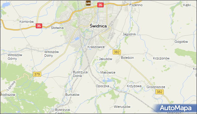 mapa Jakubów gmina Świdnica, Jakubów gmina Świdnica na mapie Targeo